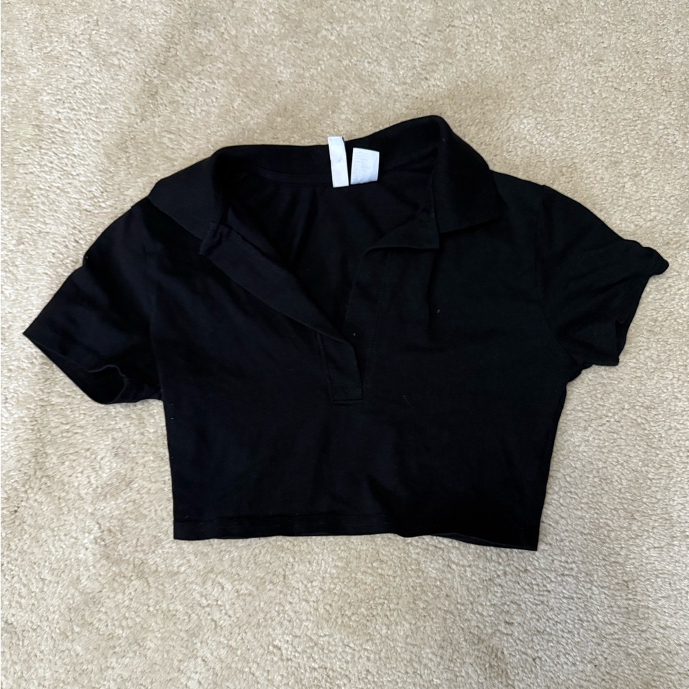 Classic Black Women's Polo Crop Top